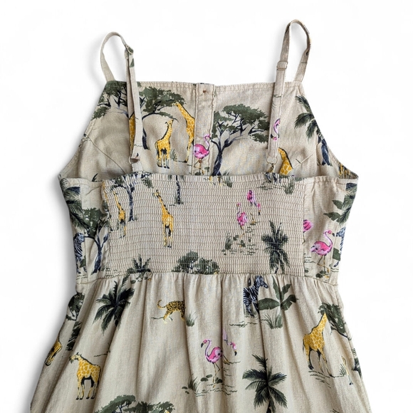 Old Navy Safari Animal Print Linen-Blend Midi Dress S Square-Neck Button Front - Picture 10 of 13